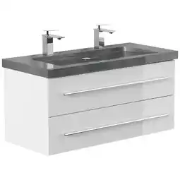 Netto Marken-Discount Badmöbel Granit G654 YAMO 100 cm 2 Hahnlöcher SoftClose weiß hochglanz Angebot