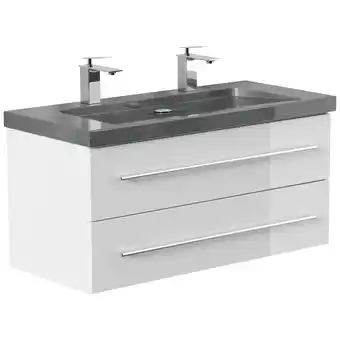 Netto Marken-Discount Badmöbel Granit G654 YAMO 100 cm 2 Hahnlöcher SoftClose weiß hochglanz Angebot