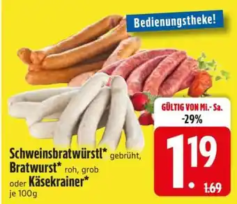 Edeka Schweinsbratwürstl, Bratwurst oder Käsekrainer Angebot