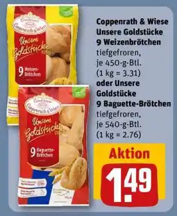 REWE Coppenrath & Wiese Unsere Goldstücke 9 Weizenbrötchen oder Unsere Goldstücke 9 Baguette-Brötchen Angebot