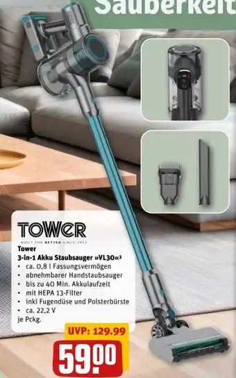 REWE Tower 3-in-1 Akku Staubsauger VL30 Angebot