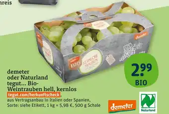 tegut Demeter bio-weintrauben hell, kernlos Angebot