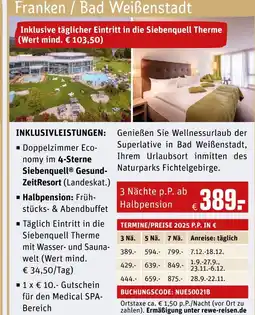 REWE Doppelzimmer economy im 4-sterne siebenquell gesundzeitresort Angebot