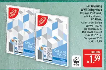 Marktkauf Gut & günstig wwf collegeblock din a4, 80 blatt, kariert oder liniert Angebot