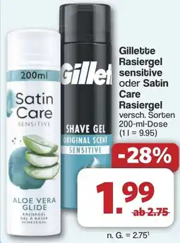 Famila Nord West Gillette Rasiergel sensitive oder Satin Care Rasiergel Angebot