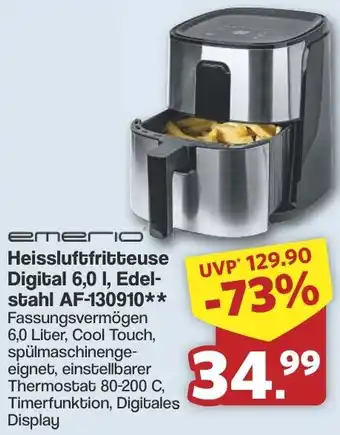 Famila Nord West Emerio Heissluftfritteuse Digital 6,0 I, Edelstahl AF-130910 Angebot