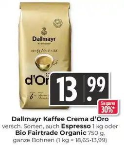 Hieber's Frische Center Dallmayr Kaffee Crema d'Oro, auch Espresso oder Bio Fairtrade Organic Angebot