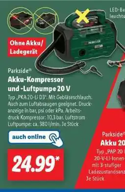 Lidl Parkside Akku-Kompressor und -Luftpumpe 20 V Angebot