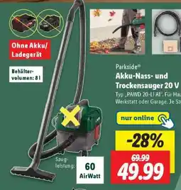 Lidl PARKSIDE Akku-Nass-und Trockensauger, 20 V Angebot