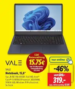 Lidl VALE Notebook, 15,6 Angebot