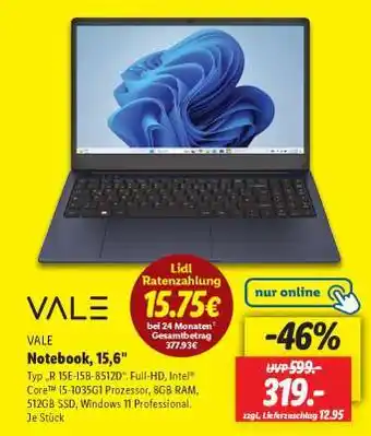 Lidl VALE Notebook, 15,6 Angebot