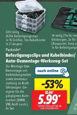 Lidl Parkside Befestigungsclips und Kabelbinder/Auto-Demontage-Werkzeug-Set Angebot