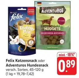 Edeka Felix Katzensnack oder Adventuros Hundesnack Angebot