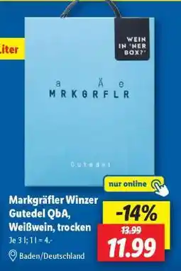 Lidl Markgräfler Winzer Gutedel QbA, Weißwein, trocken Angebot