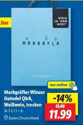 Lidl Markgräfler Winzer Gutedel QbA, Weißwein, trocken Angebot