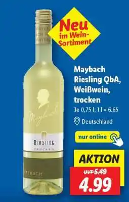 Lidl Maybach Riesling QbA, Weißwein, trocken Angebot