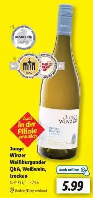 Lidl Junge Winzer Weißburgunder QbA, Weißwein, trocken Angebot