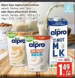 Edeka Alpro Soja-Joghurtalternativen oder Alpro pflanzliche Drinks Angebot