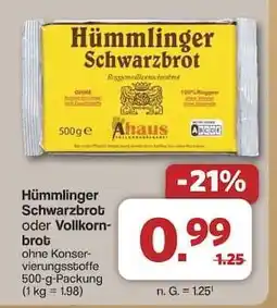 Famila Nord Ost Hümmlinger Schwarzbrot oder Vollkornbrot Angebot
