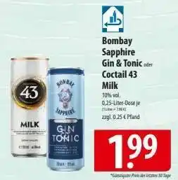 Famila Nord Ost Bombay Sapphire Gin & Tonic oder Cocktail 43 Milk Angebot