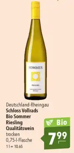 CITTI Markt Schloss Vollrads Bio Sommer Riesling Qualitätswein trocken Angebot
