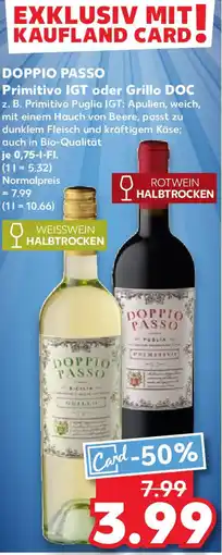 Kaufland DOPPIO PASSO Primitivo IGT oder Grillo DOC Angebot