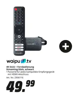 MediaMarkt Waipu.tv 4k stick + fernbedienung streaming-stick, schwarz Angebot