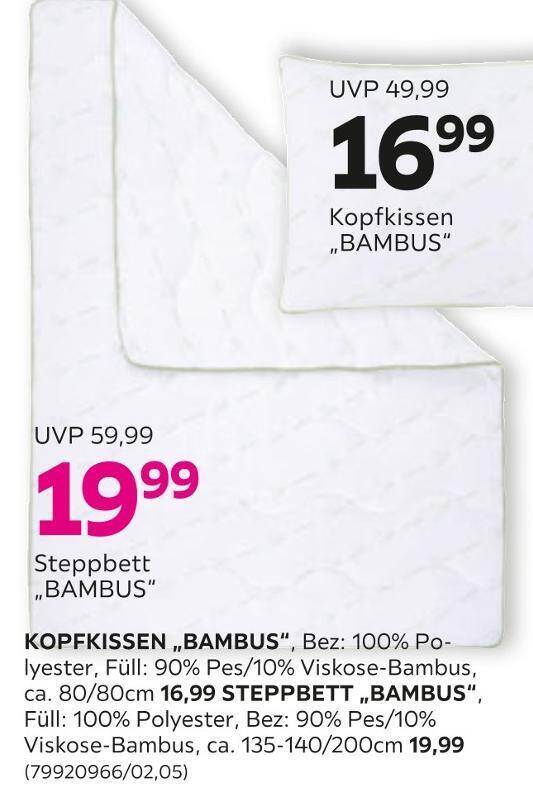 Kopfkissen bambus oder steppbett bambus Angebot bei Mmax