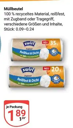 Globus Swirl reißfest & dicht müllbeutel 35l Angebot