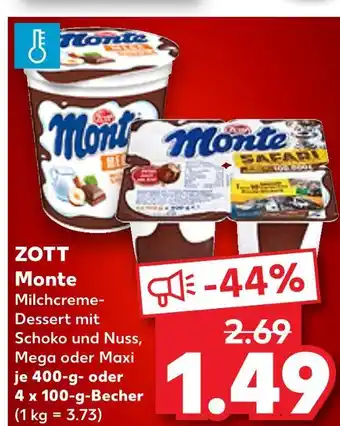 Kaufland Zott monte milchcreme-dessert mit schoko und nuss, mega Angebot