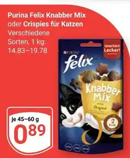 Globus Purina felix knabber mix oder crispies für katzen Angebot