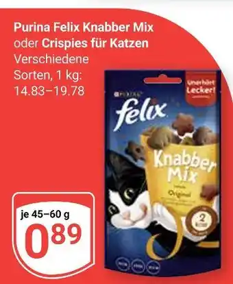 Globus Purina felix knabber mix oder crispies für katzen Angebot