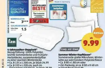 PENNY Fan 4-jahreszeiten-steppbett Oder Sleep And Dream Sommer-winter-kopfkissen Angebot