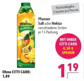 CITTI Markt pfanner Saft oder Nektar Angebot