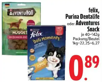 Edeka felix, Purina Dentalife oder Adventuros Snack Angebot