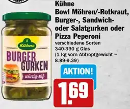HIT Kühne Bowl Möhren/-Rotkraut, Burger-, Sandwich- oder Salatgurken oder Pizza Peperoni Angebot