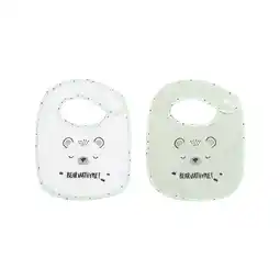 Netto Marken-Discount Kikkaboo Babylätzchen 2er Set Bär 23 x 31 cm, Frottee Druckknopf, 100% Baumwolle grün Angebot