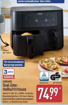Aldi Nord AMBIANO Dual-Zone-Heißluftfritteuse Angebot