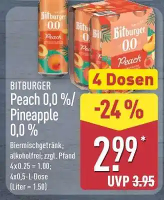 Aldi Nord BITBURGER Peach 0,0 %/Pineapple 0,0 % Angebot