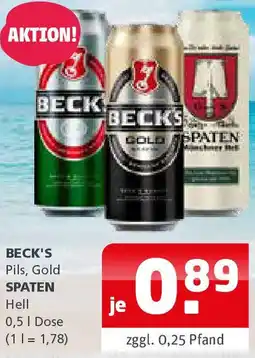 Getränke Quelle BECK'S Pils, Gold SPATEN Hell Angebot