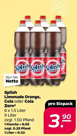 NETTO Splish limonade orange, cola oder cola zero Angebot