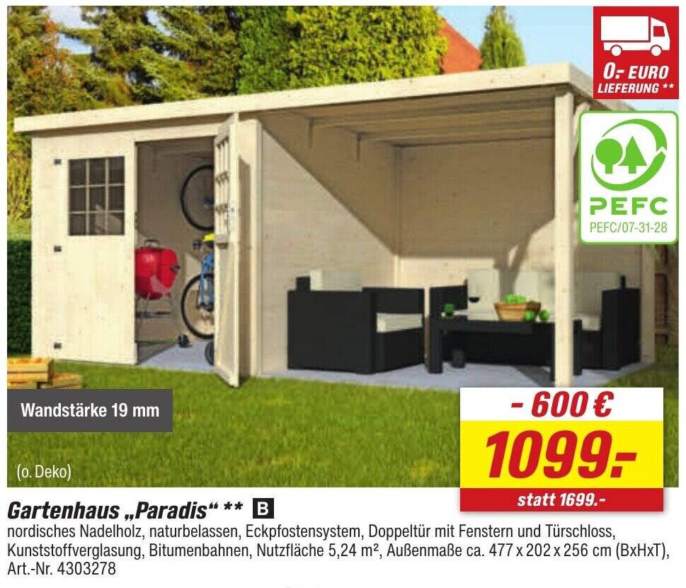 Gartenhaus ,,Paradis“ Angebot bei toom Baumarkt