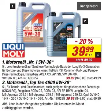 toom Baumarkt LIQUI MOLY Motorenöl ,,Nr. 15W-30" Angebot