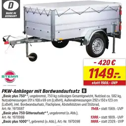 toom Baumarkt STEMA PKW-Anhänger mit Bordwandaufsatz Angebot