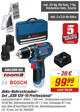 toom Baumarkt BOSCH Akku-Bohrschrauber Set ,,GSR 12V-15 Professional" Angebot