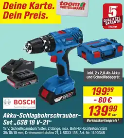 toom Baumarkt BOSCH Akku-Schlagbohrschrauber Set ,,GSB 18 V-21" Angebot