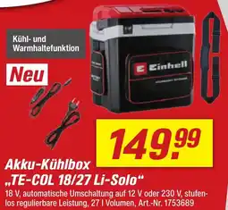 toom Baumarkt Einhell Akku-Kühlbox ,,TE-COL 18/27 Li-Solo" Angebot