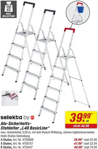 toom Baumarkt selekta by Hailo Alu-Sicherheits Stehleiter ,,L40 BasicLine" Angebot