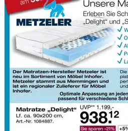 Möbel Inhofer Metzeler matratze „delight“ Angebot