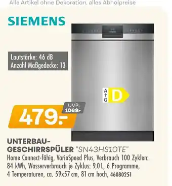 Möbel Kraft Siemens unterbau-geschirrspüler sn43hs10te Angebot